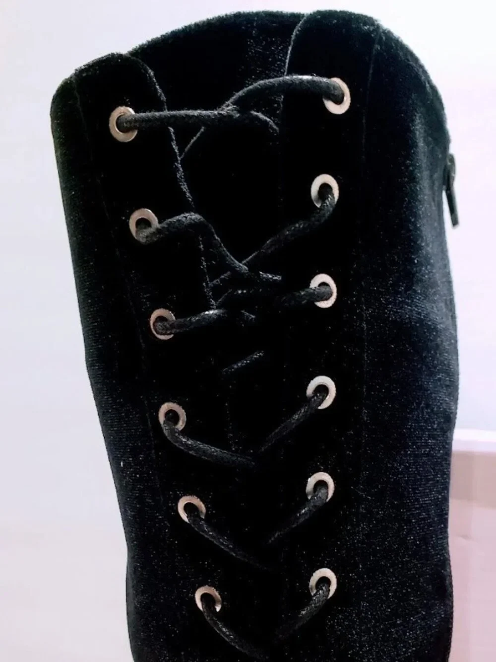JustFab Ramona Black Velvet Tall Knee High Lace Up Combat Boots Women's Size 8